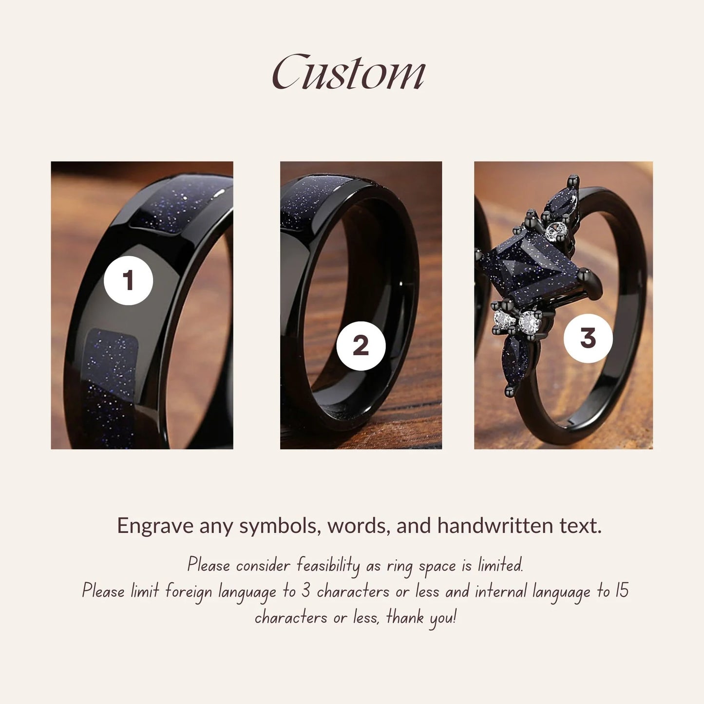 Midnight Sparkle Couple Ring Set, Matching Promise Rings for Couples, Blue Sandstone Engagement Ring Anniversary Gift